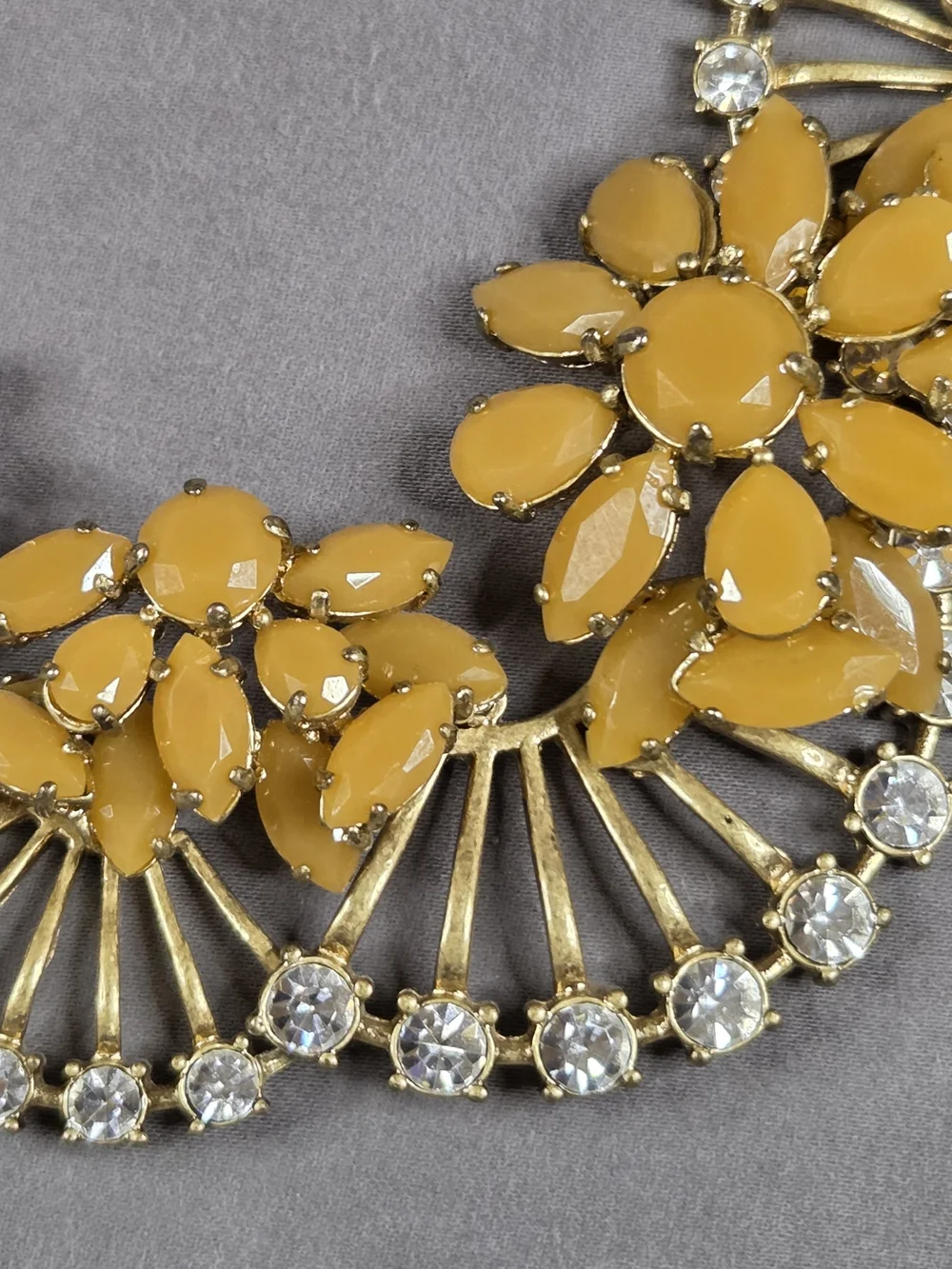 Vintage J.Crew Crystal Blizard Statement Necklace, Yellow Floral Rhinestone Bib